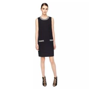 Karl Lagerfeld Black Houndstooth Trim Sleeveless Shift Dress